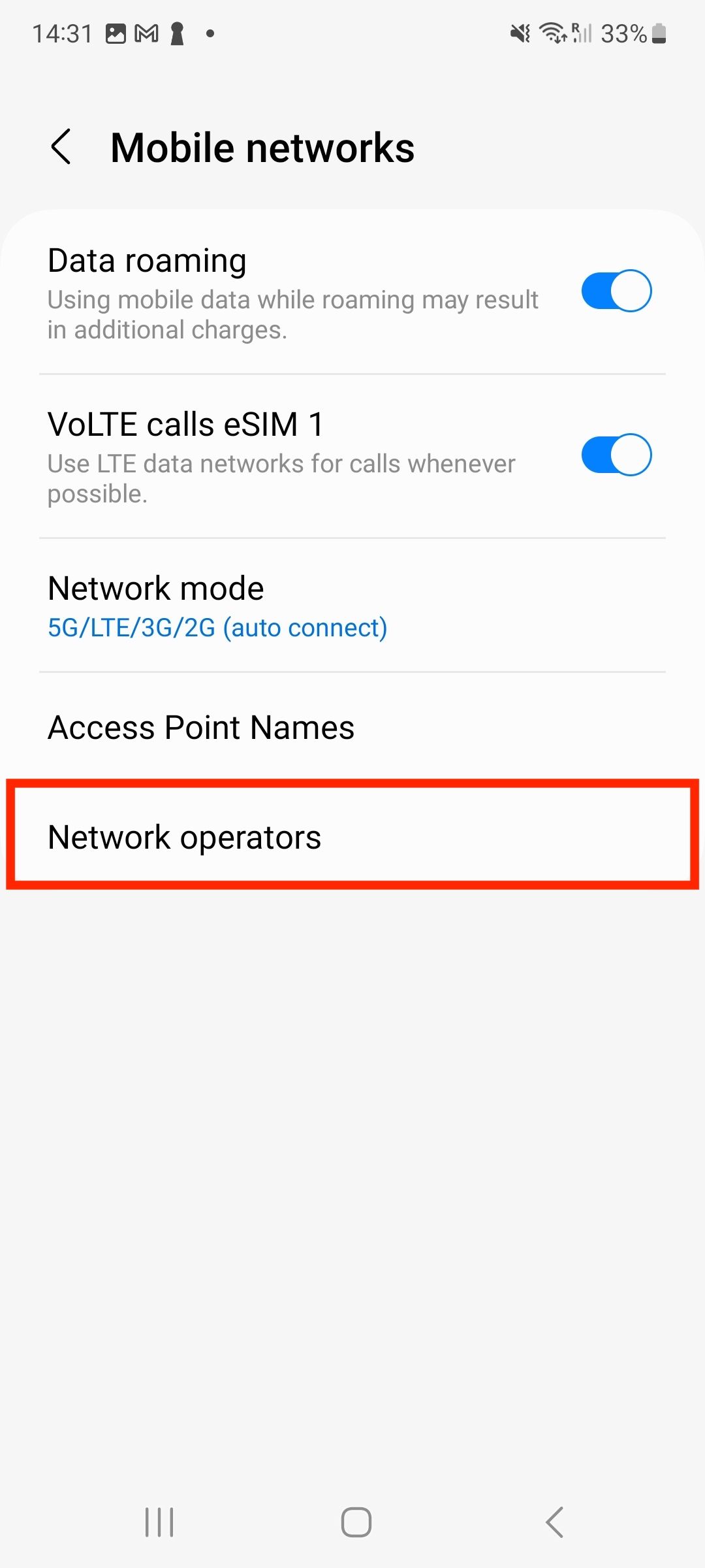 Android Network Operators option