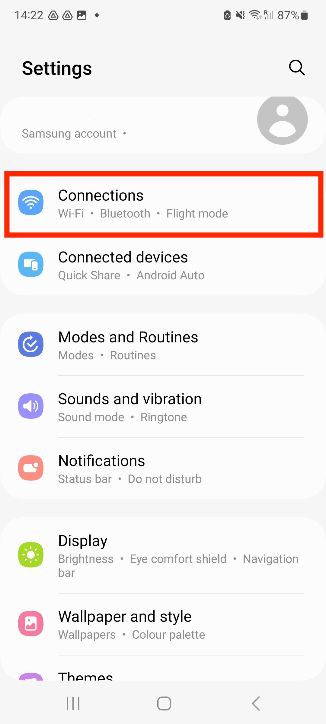 Samsung Connections menu